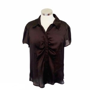 Agora Brown Short Sleeve Blouse